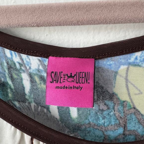 Save The Queen Y2K 3/4 Sleeve Multicolor Abstract Top - Picture 6 of 9